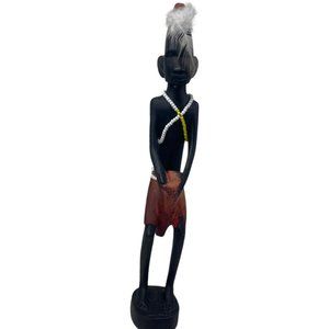 Vintage 12" African Man Kenya Africa Playing Drum Wood Statue Figure